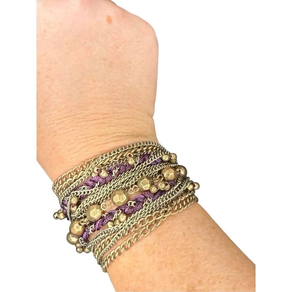 Anthropologie multistrand gold and purple bracelet